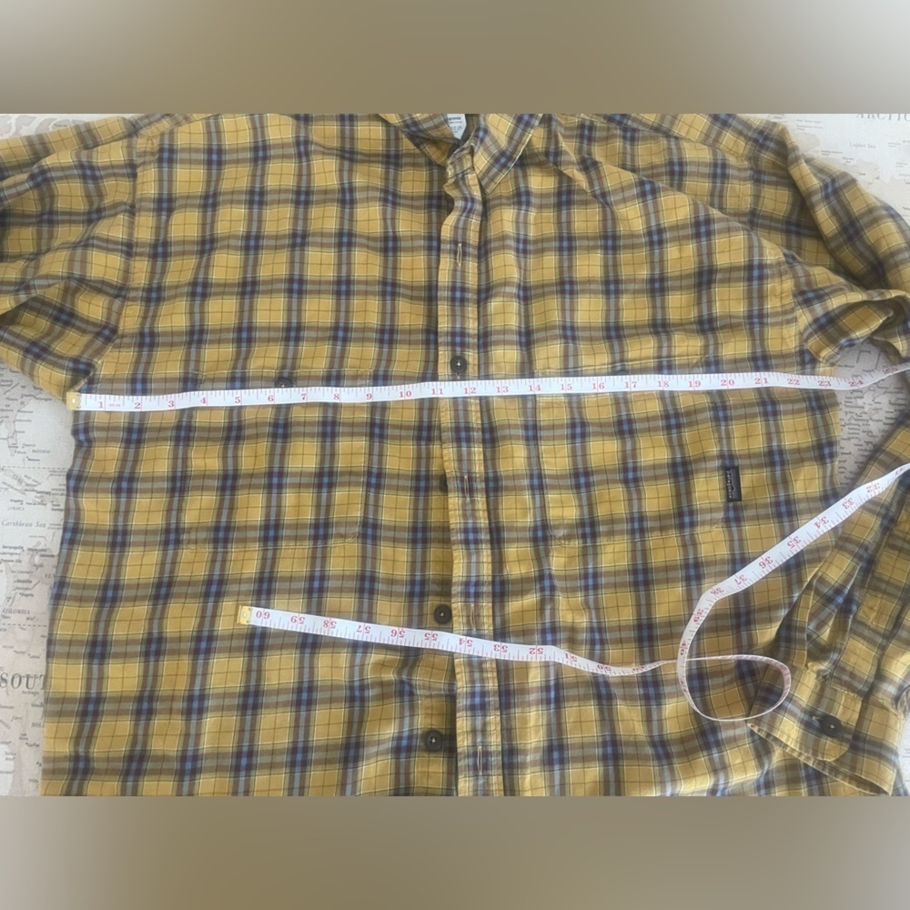 Patagonia Organic Cotton Button Up Long Sleeve Plaid Shirt Yellow Blue Size L - Picture 6 of 6